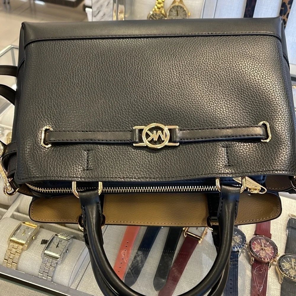 Michael Kors Mercer Large Top-Zip Belted Satchel Crossbody Center Zip Bag Purse